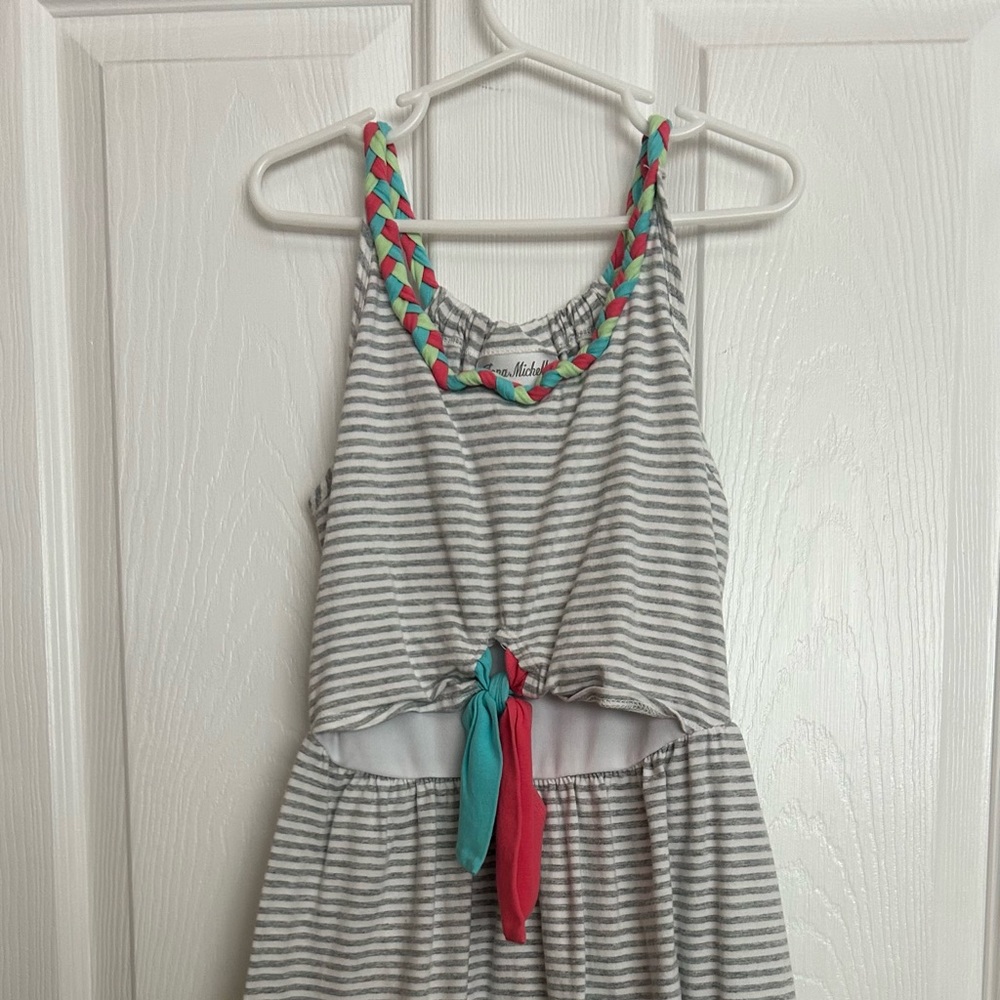 Striped dress with braided strap